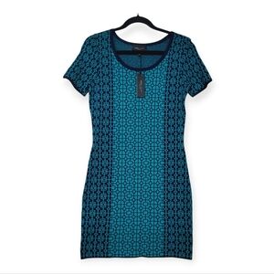 Romeo & Juliet Couture Womes Size M Teal and Blue Geometric Knit Dress New